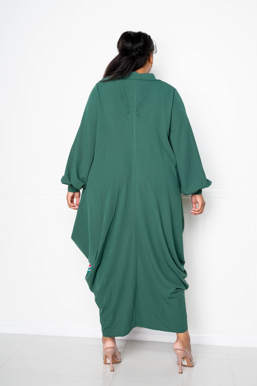 Plus Size Vibrant Teal Multi Print Drapey Shirt Maxi Dress - Kalizeh