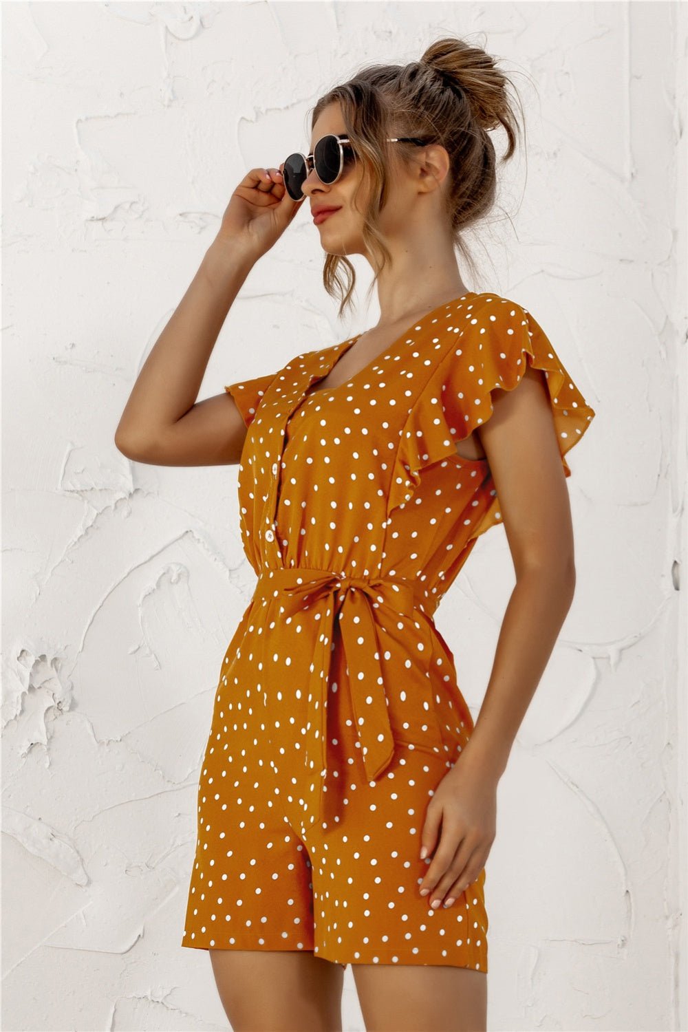 Polished Buttoned Polka Dot Romper - Kalizeh