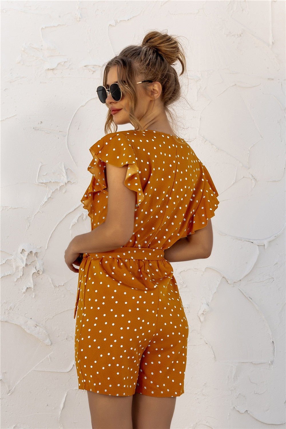 Polished Buttoned Polka Dot Romper - Kalizeh