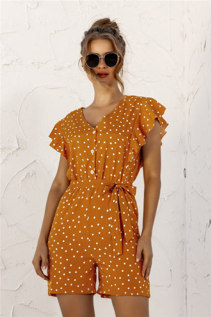 Polished Buttoned Polka Dot Romper - Kalizeh