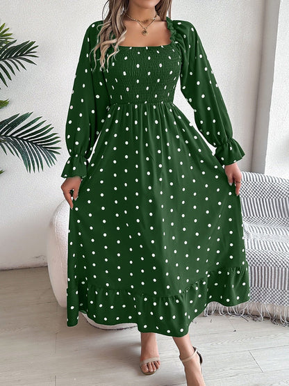 Polka Dot Flounce Sleeve Midi Dress - Kalizeh