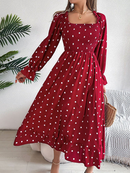 Polka Dot Flounce Sleeve Midi Dress - Kalizeh