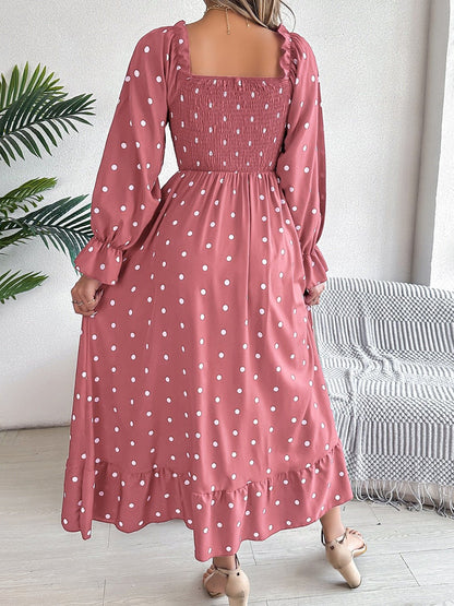 Polka Dot Flounce Sleeve Midi Dress - Kalizeh