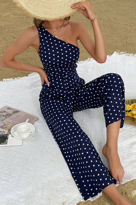 Polka Perfection One-Shoulder Jumpsuit - Kalizeh