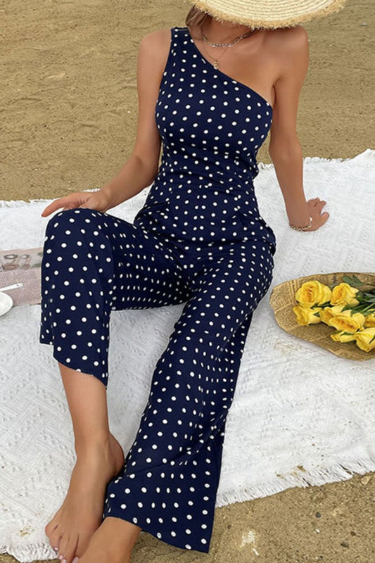 Polka Perfection One-Shoulder Jumpsuit - Kalizeh