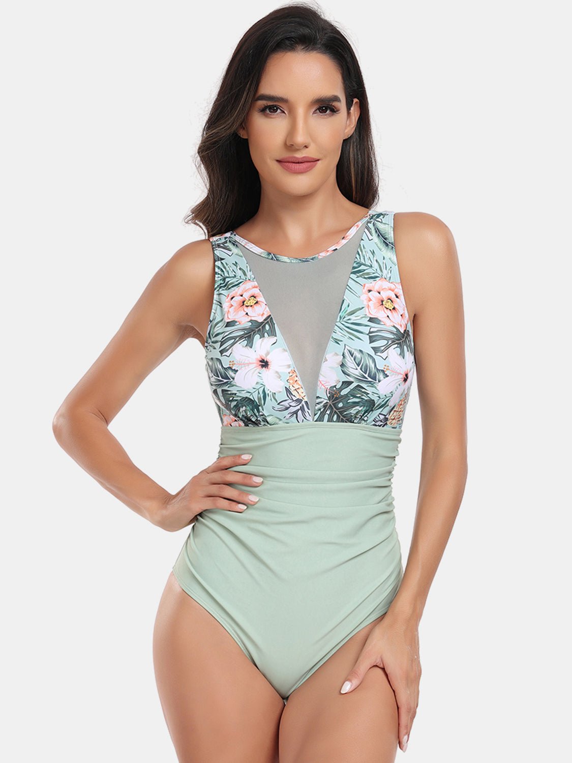 Printed Cutout Round Neck One-Piece Swimsuit - Kalizeh