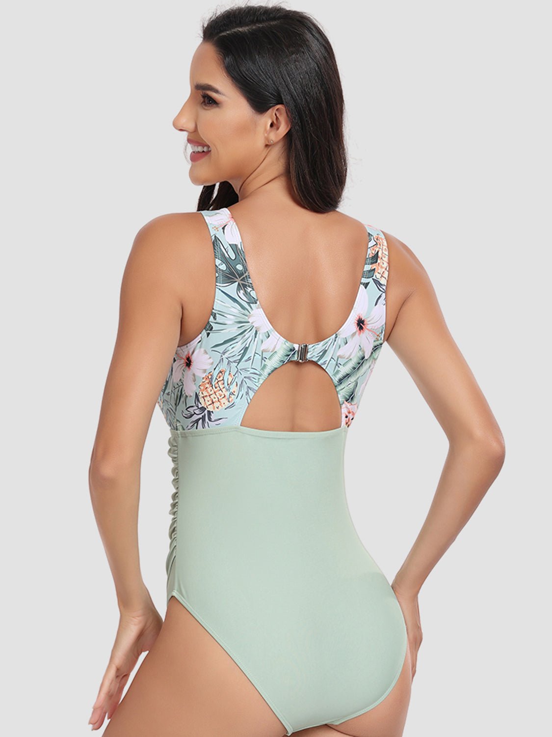 Printed Cutout Round Neck One-Piece Swimsuit - Kalizeh