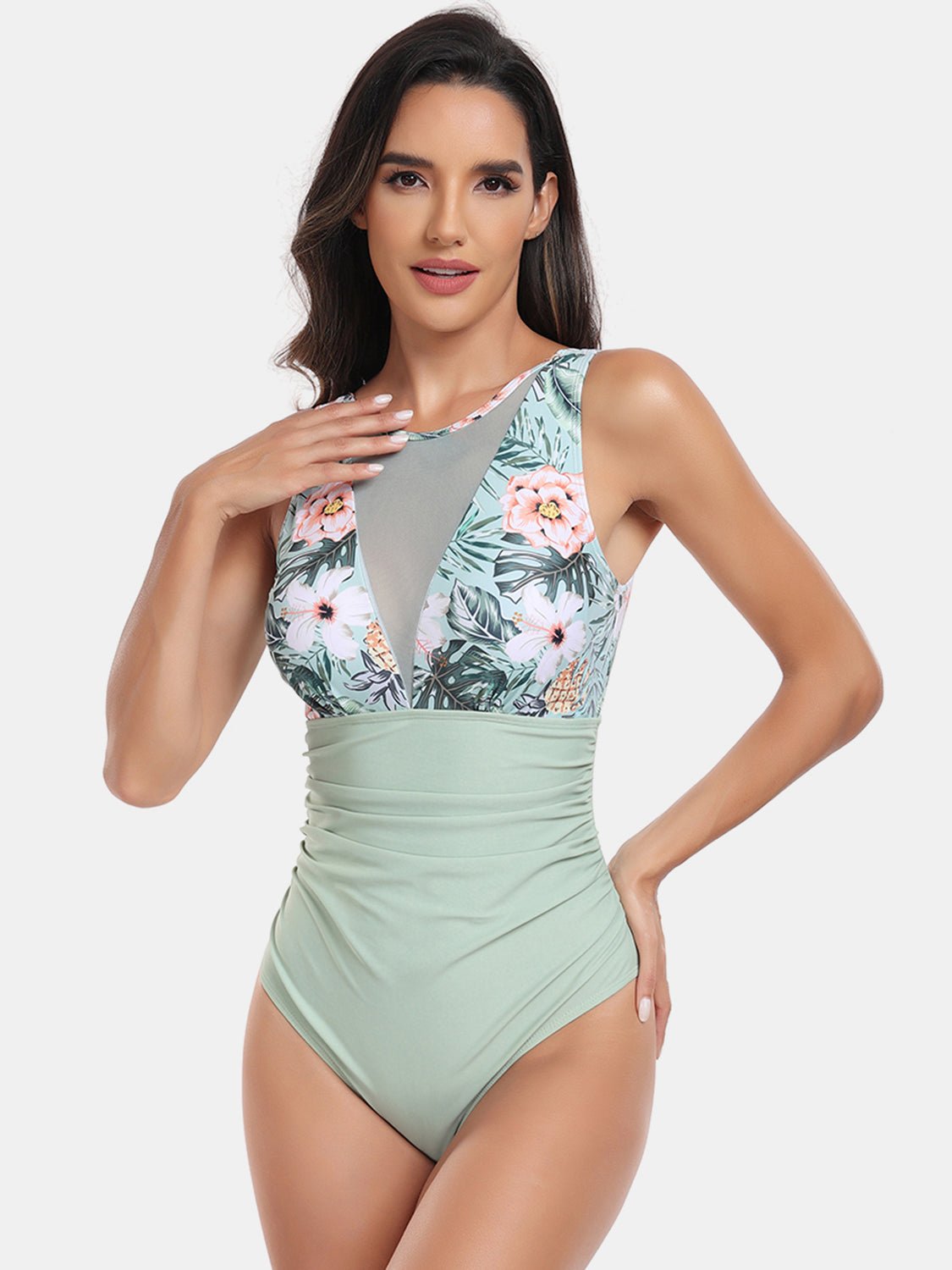 Printed Cutout Round Neck One-Piece Swimsuit - Kalizeh