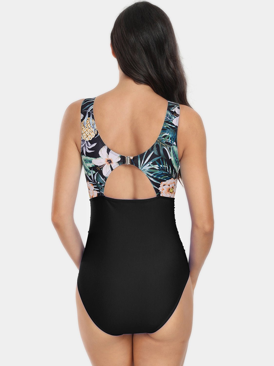 Printed Cutout Round Neck One-Piece Swimsuit - Kalizeh