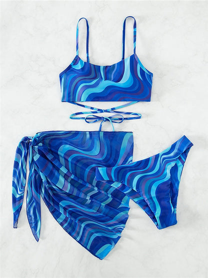 Printed Tied Three-Piece Swim Set - Kalizeh