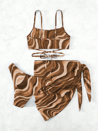 Printed Tied Three-Piece Swim Set - Kalizeh