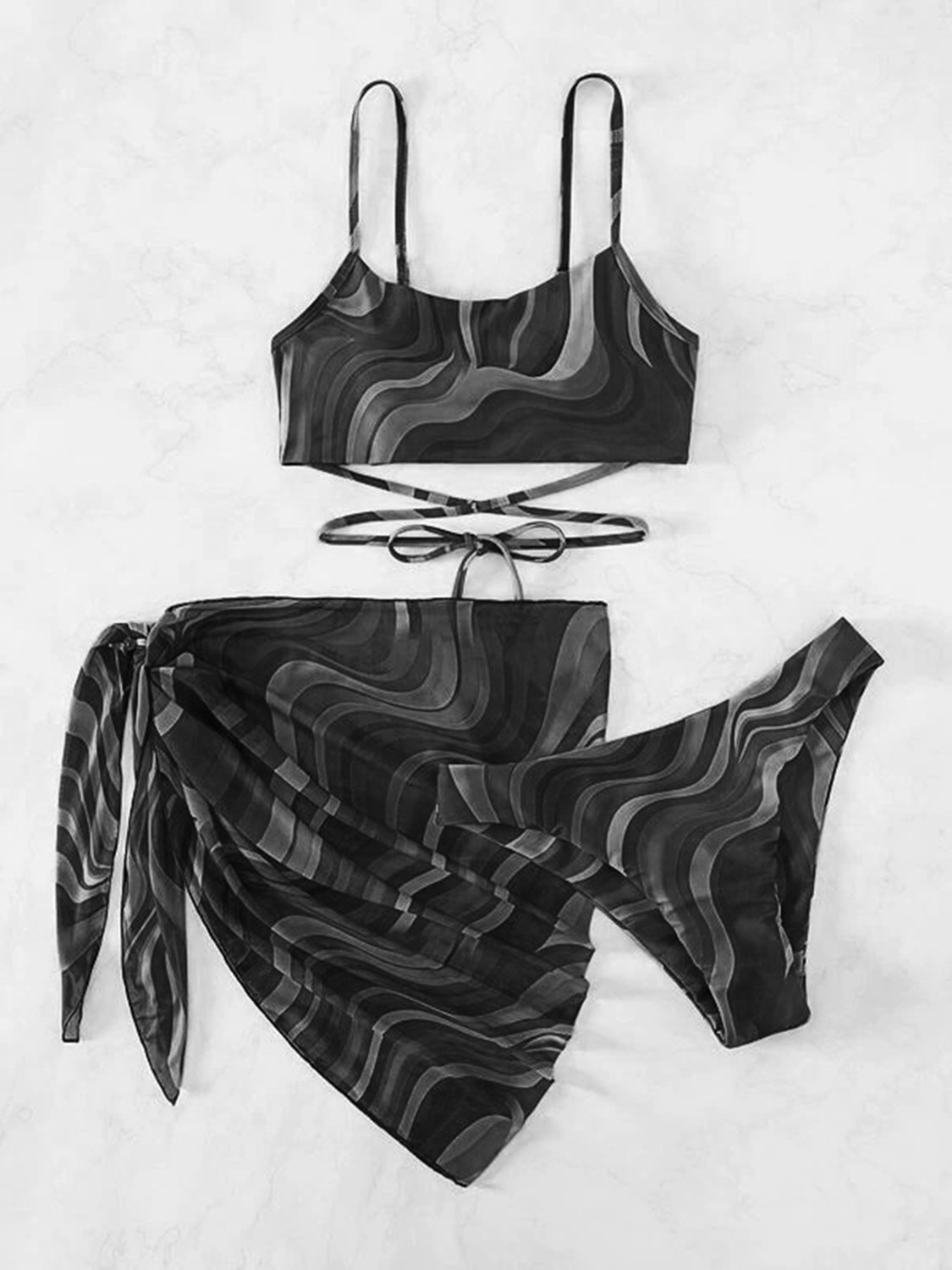 Printed Tied Three-Piece Swim Set - Kalizeh