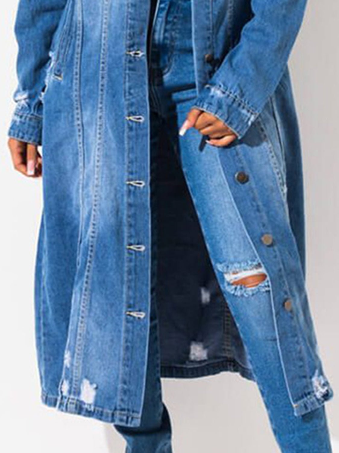 Raw Hem Long Sleeve Denim Jacket - Kalizeh