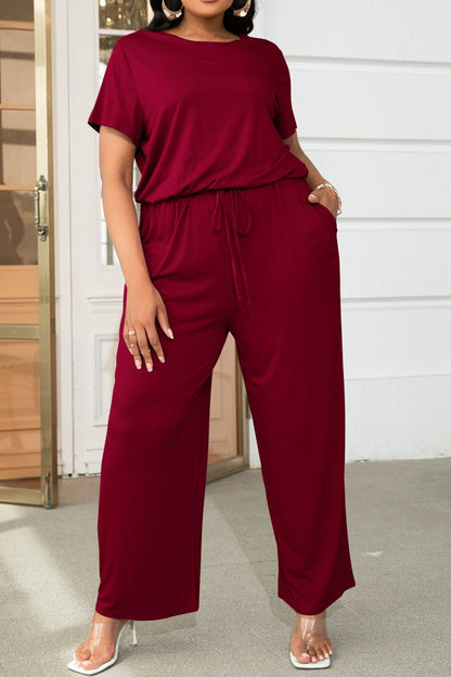 Relaxed Style Plus Size Short Sleeve Jumpsuit - Kalizeh