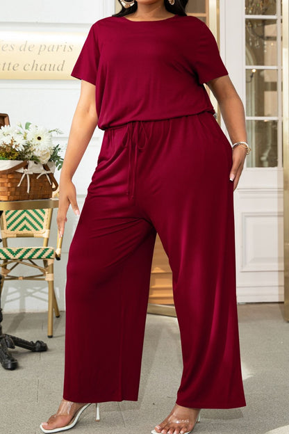 Relaxed Style Plus Size Short Sleeve Jumpsuit - Kalizeh