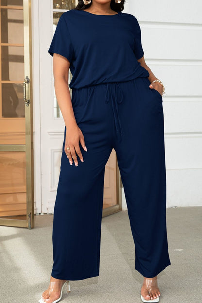 Relaxed Style Plus Size Short Sleeve Jumpsuit - Kalizeh