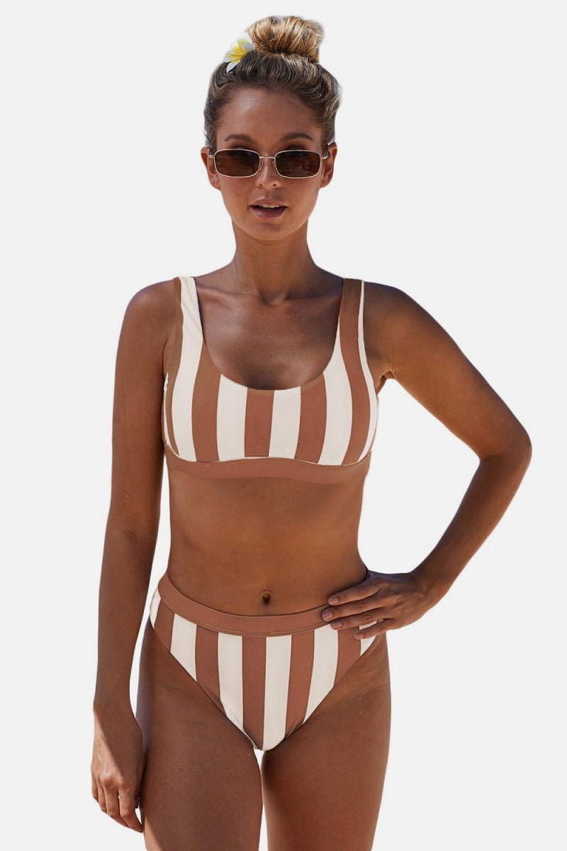 Retro Striped Tank High Waist Bikini Set - Kalizeh