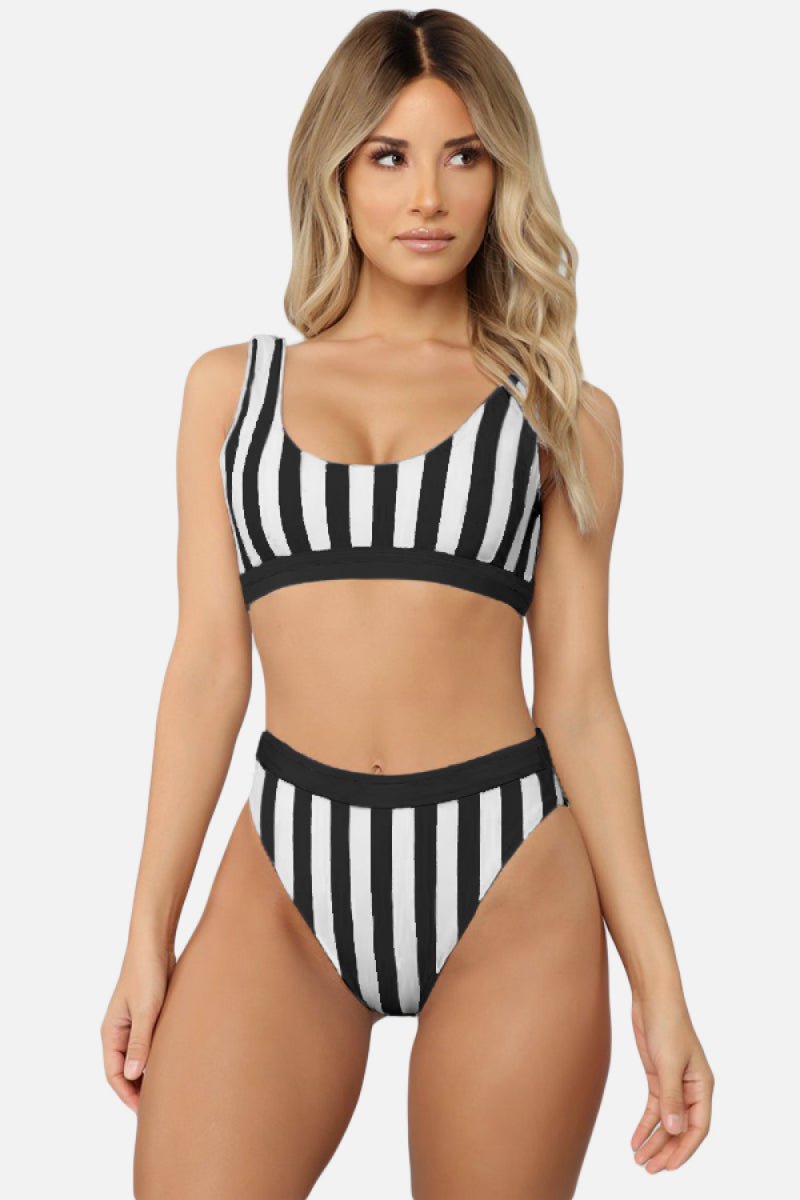 Retro Striped Tank High Waist Bikini Set - Kalizeh