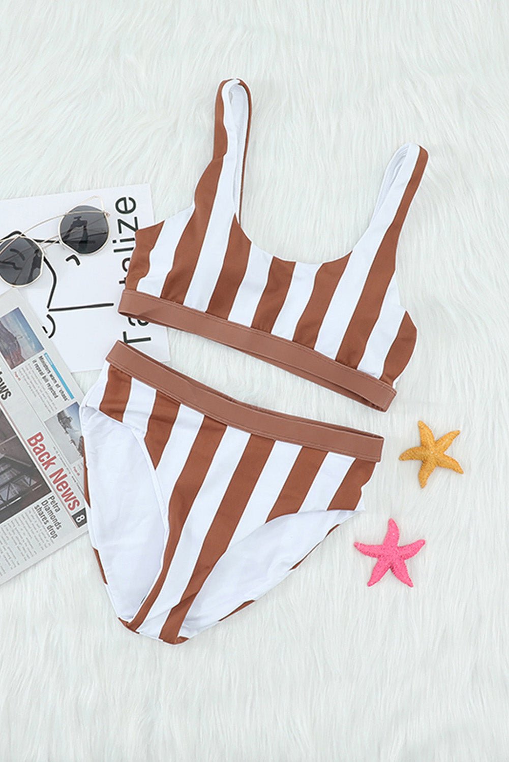 Retro Striped Tank High Waist Bikini Set - Kalizeh