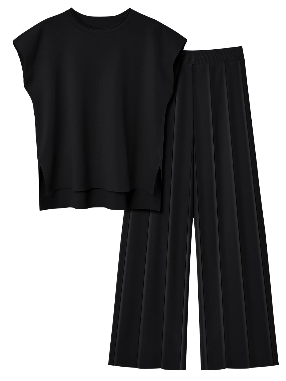 Round Neck Cap Sleeve Top and Pants Knit Set - Kalizeh