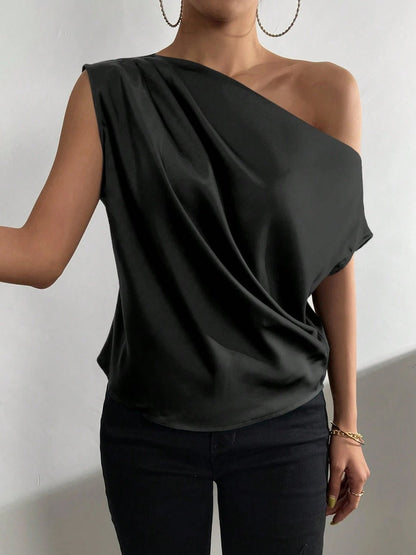 Ruched Single Shoulder Blouse - Kalizeh