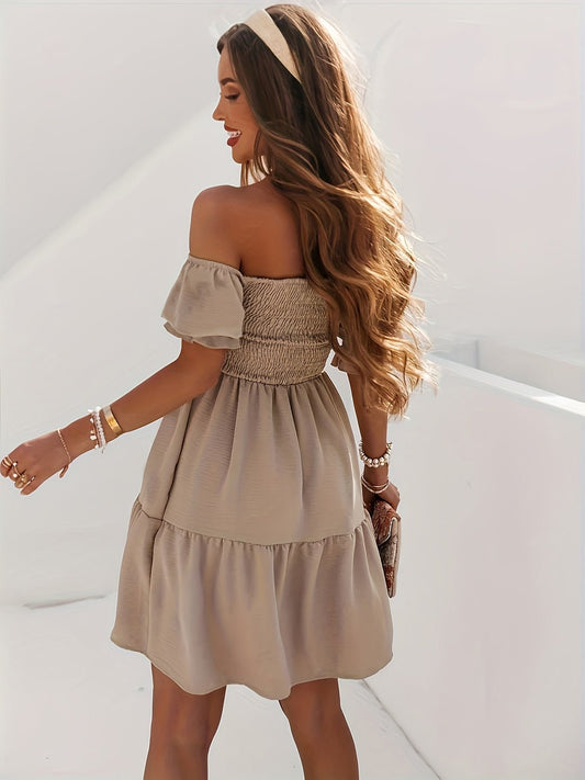 Ruffled Off-Shoulder Short Sleeve Dress - Kalizeh