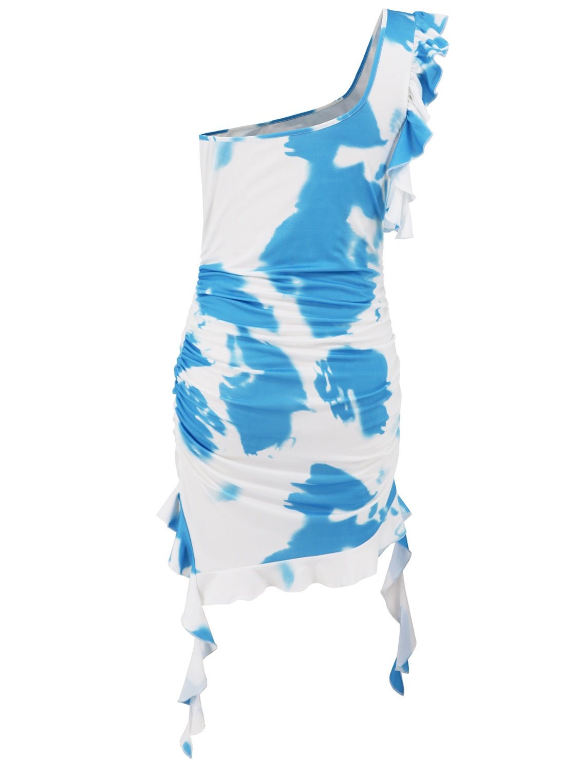 Ruffled Tie - Dye Single Shoulder Mini Dress - Kalizeh