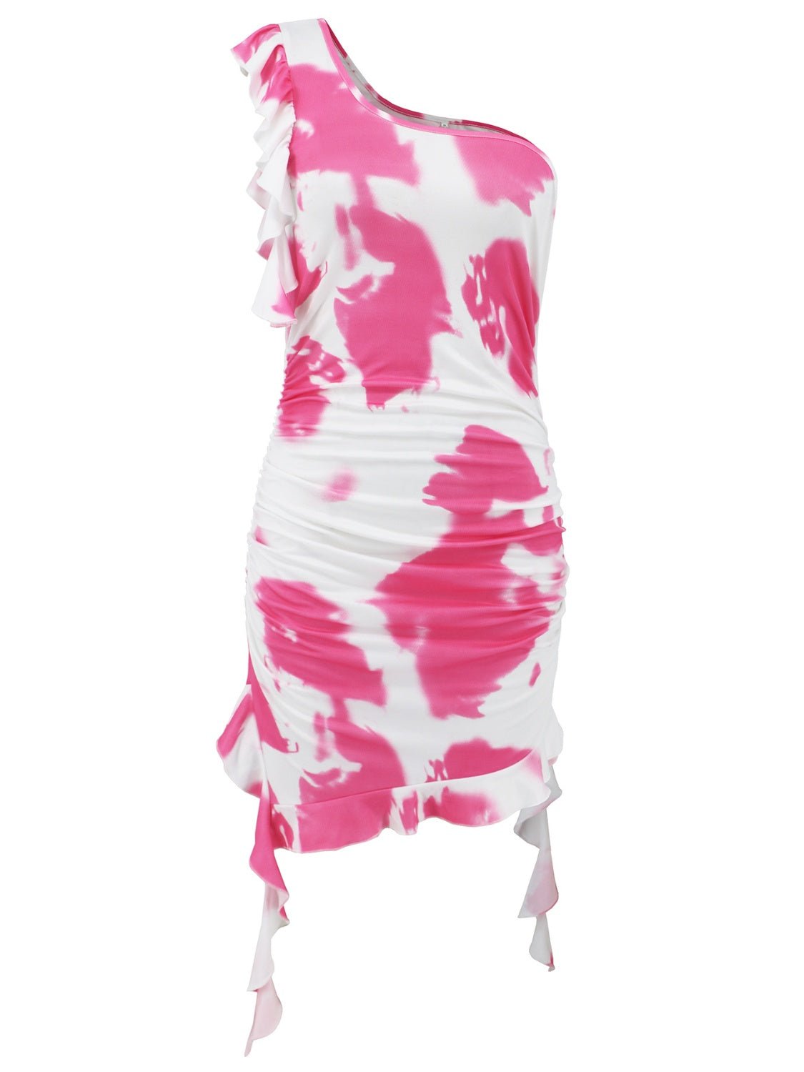 Ruffled Tie - Dye Single Shoulder Mini Dress - Kalizeh