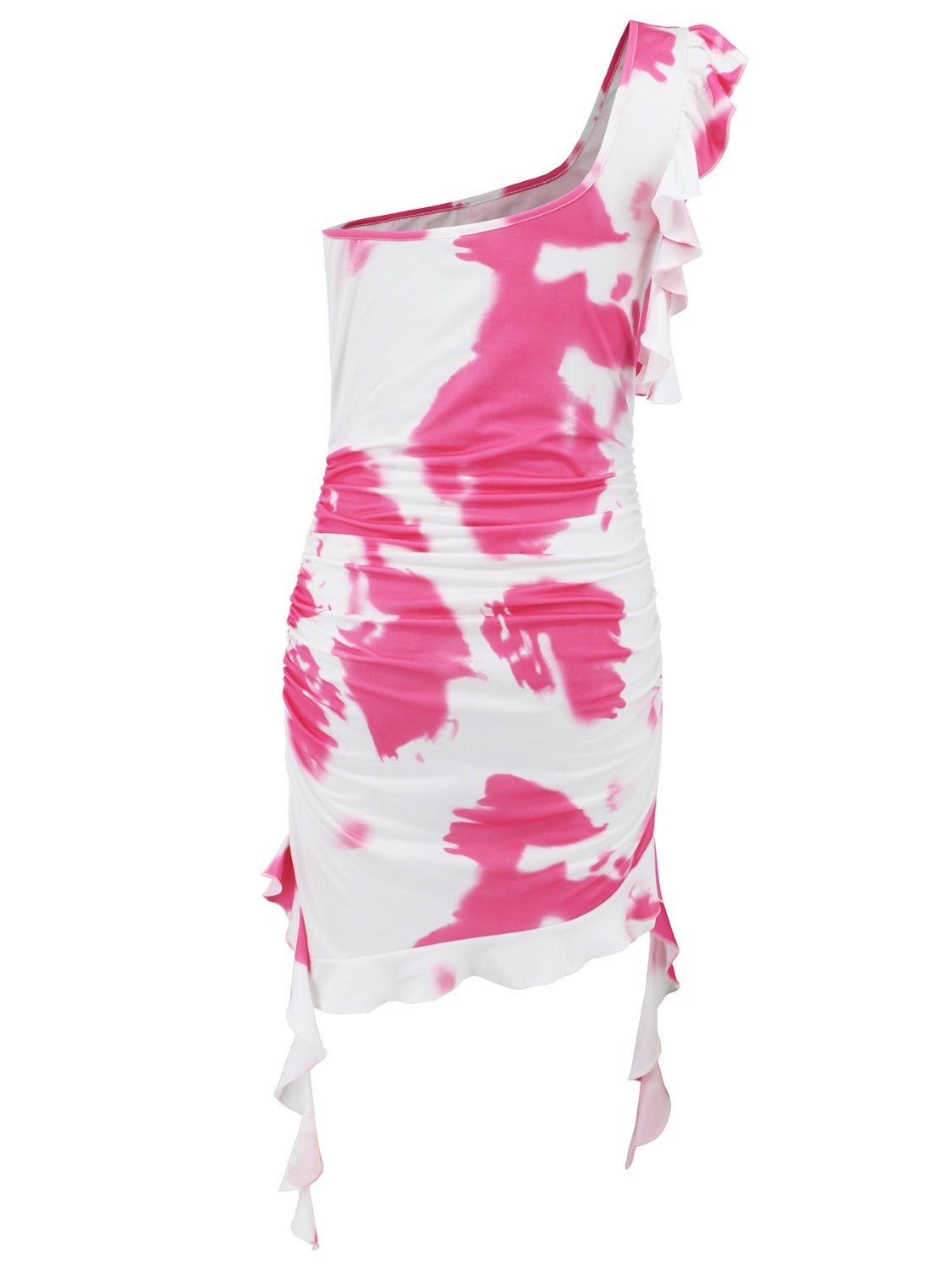 Ruffled Tie - Dye Single Shoulder Mini Dress - Kalizeh