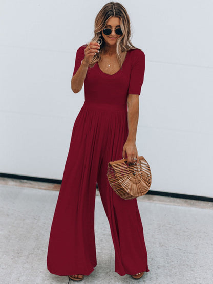 Scoop Neck Short Sleeve Jumpsuit - Kalizeh