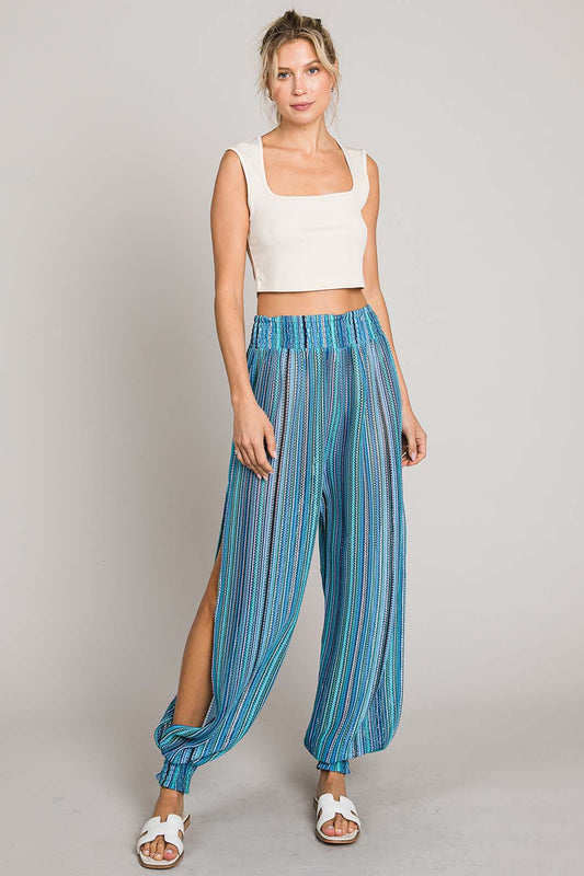 Seaside Chic Striped Smocked Cover Up Pants - Kalizeh