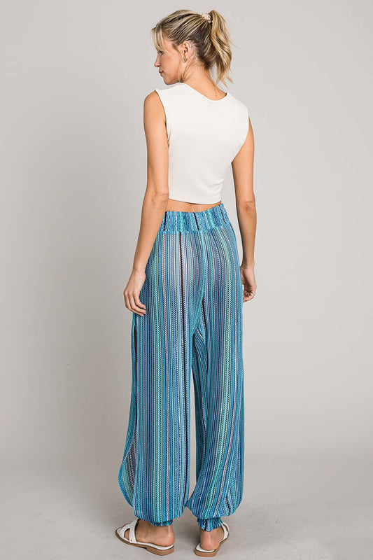 Seaside Chic Striped Smocked Cover Up Pants - Kalizeh