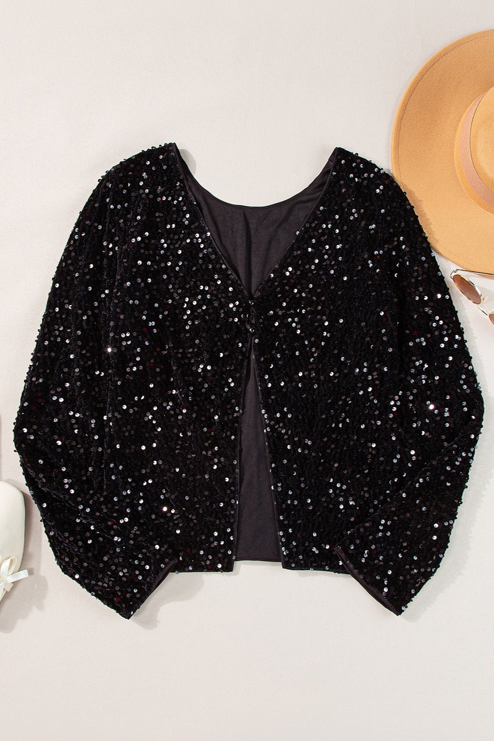 Sequin Round Neck Long Sleeve Blouse - Kalizeh