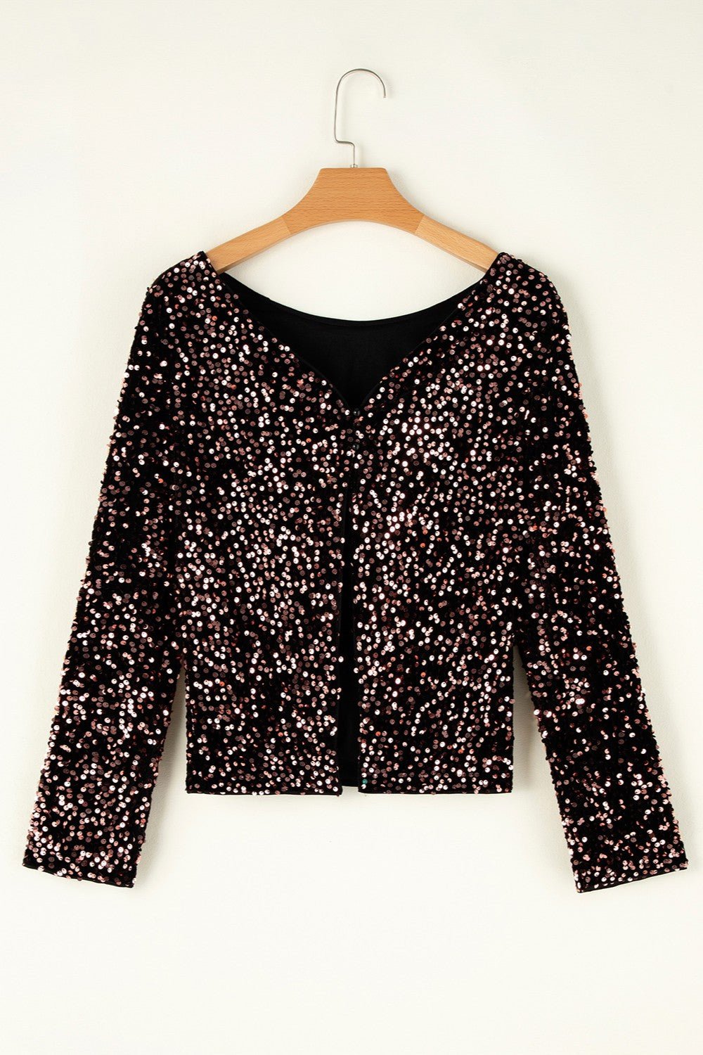 Sequin Round Neck Long Sleeve Blouse - Kalizeh