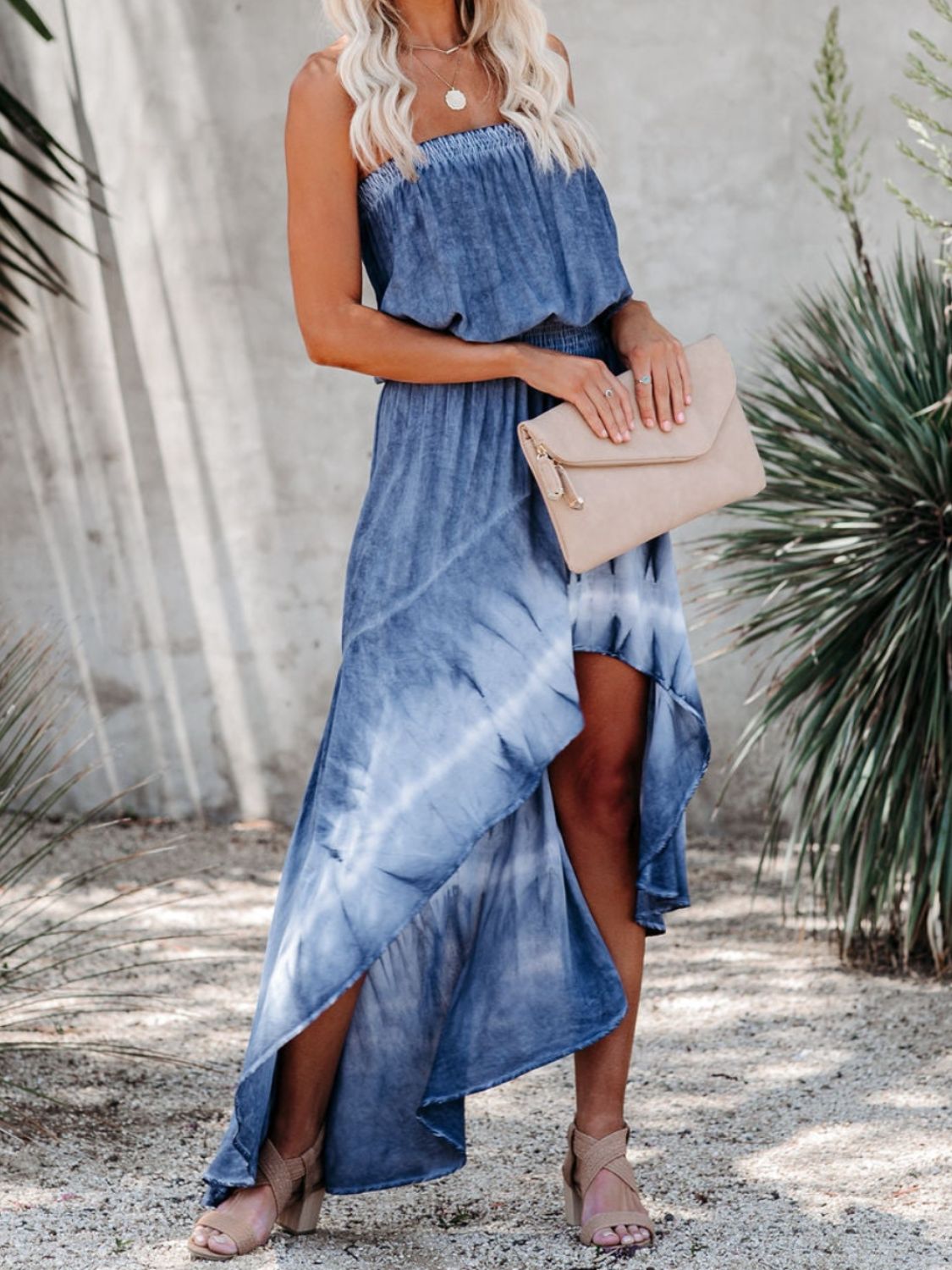 Smocked High-Low Tube Denim Dres - Kalizeh