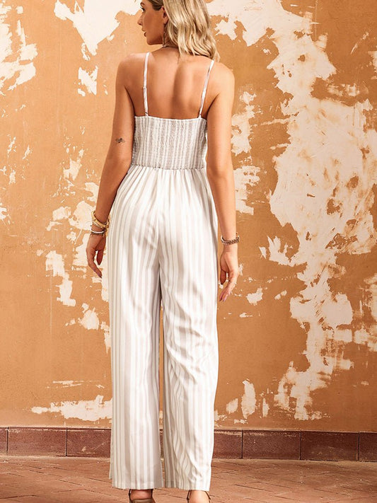 Sophisticated Sleeveless Tie Front Wide Leg Jumpsuit - Kalizeh