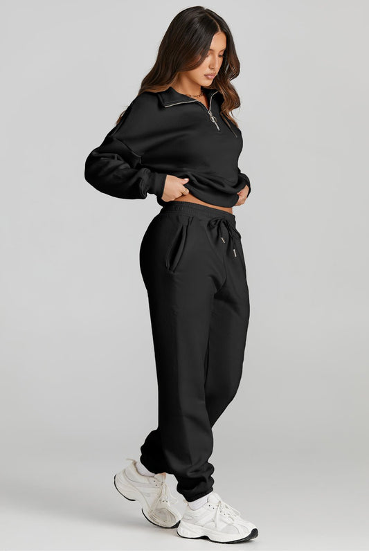 Sporty Zip Top and Drawstring Pants Active Set - Kalizeh