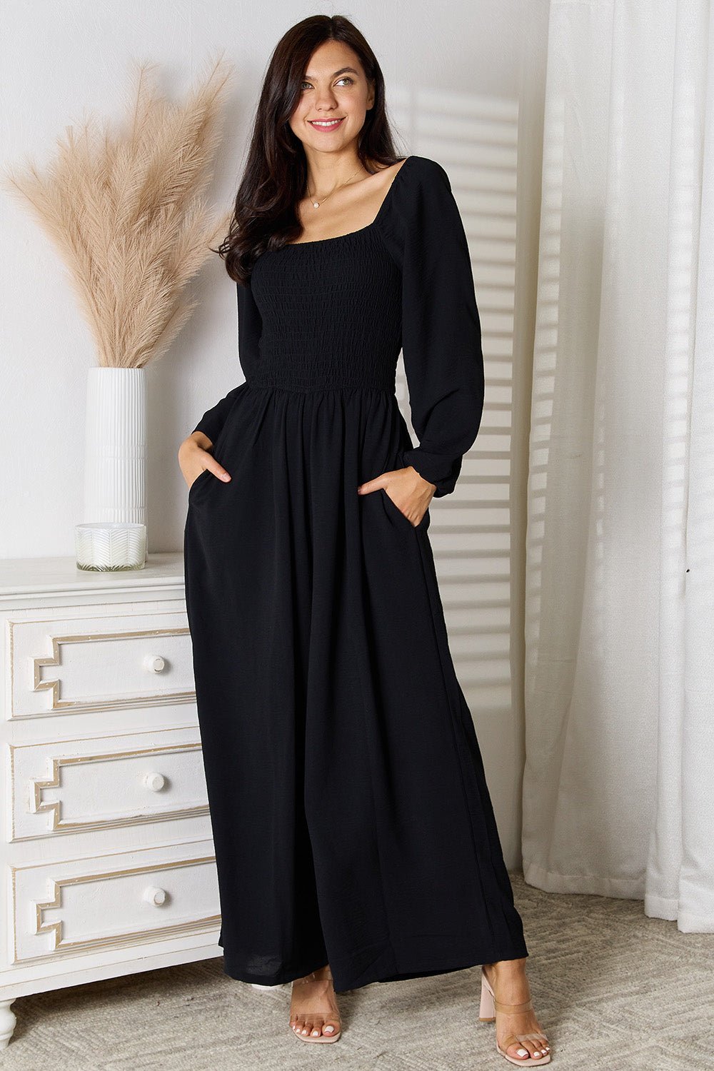 Square Neck Jumpsuit with Pockets - Kalizeh