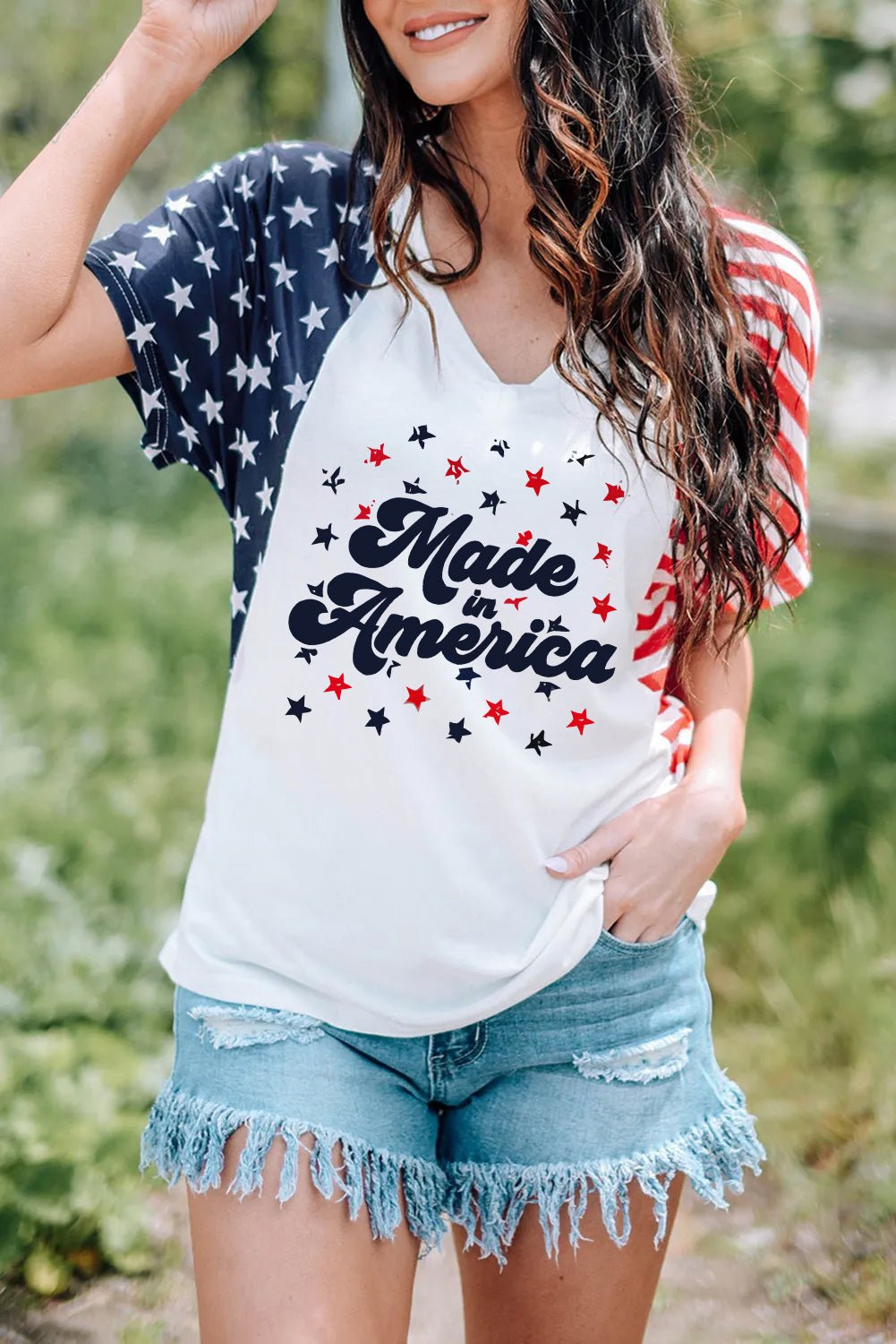 Stars and Stripes V-Neck Tee Shirt - Kalizeh