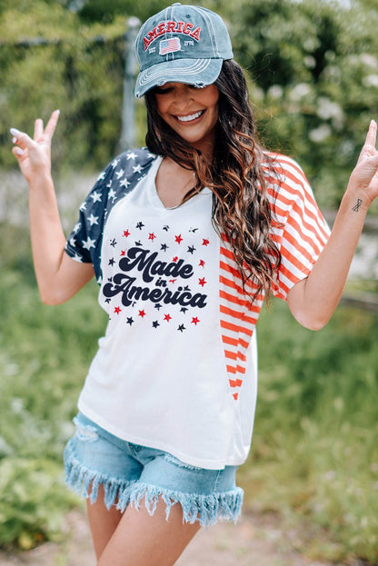 Stars and Stripes V-Neck Tee Shirt - Kalizeh