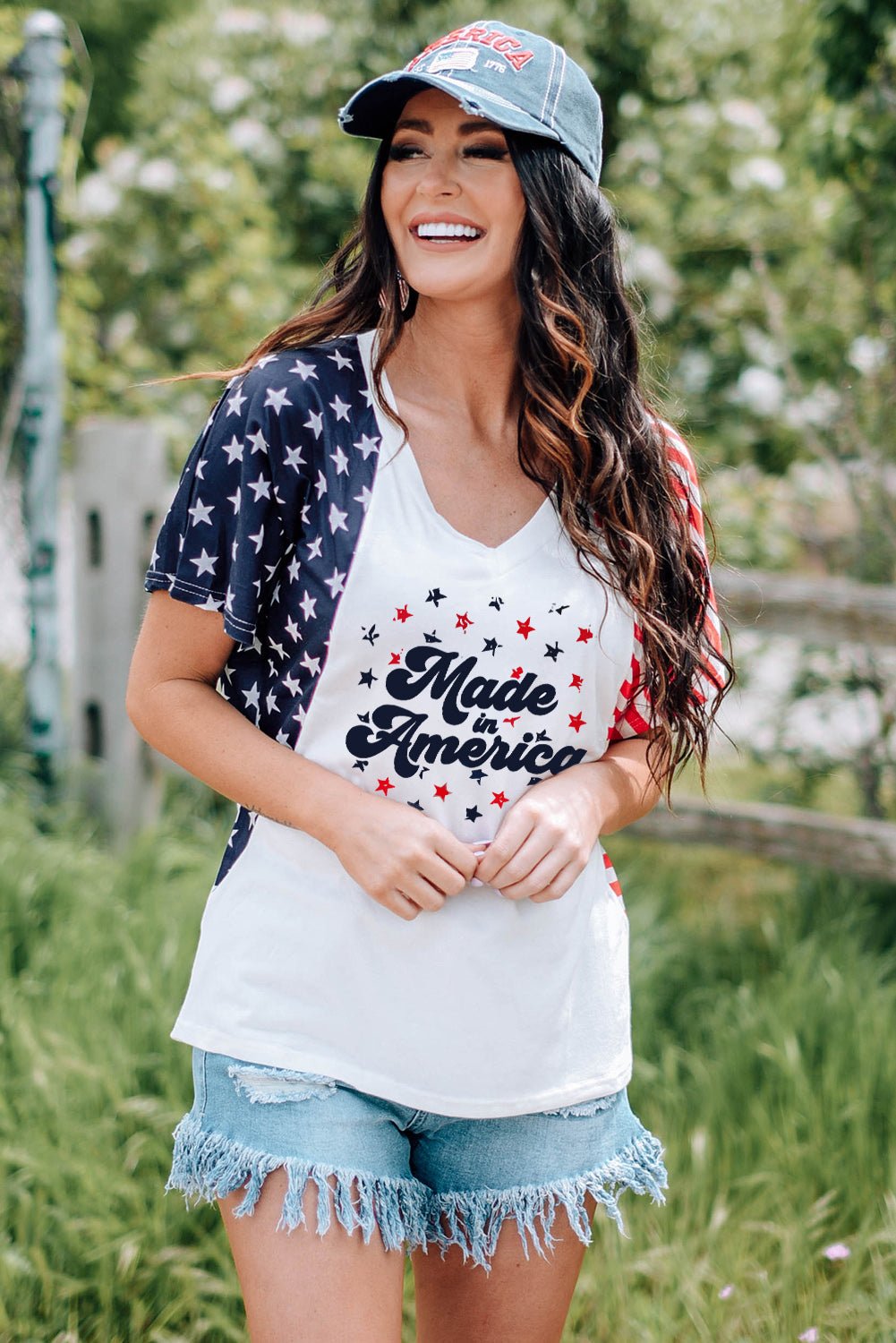 Stars and Stripes V-Neck Tee Shirt - Kalizeh