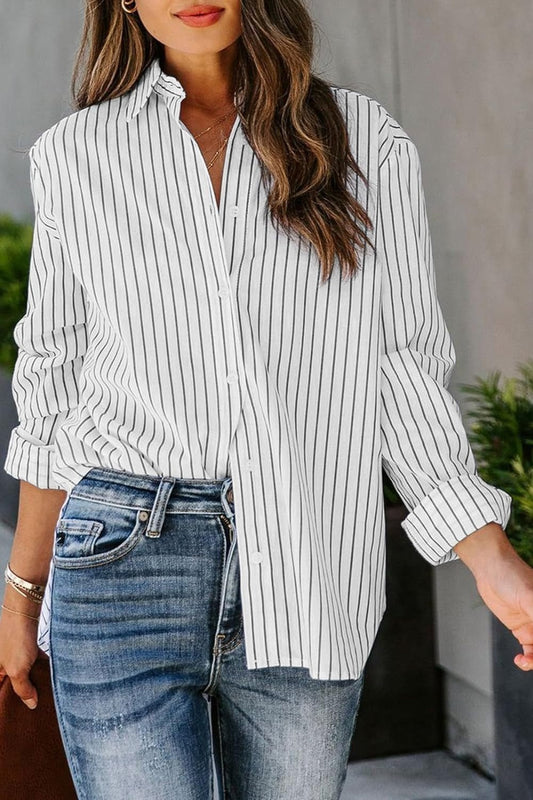 Striped Button Up Long Sleeve Shirt - Kalizeh