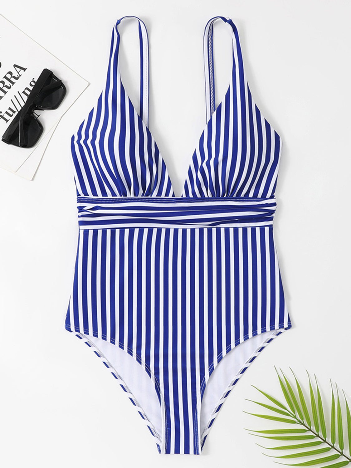 Striped Plunge Sleeveless Swimsuit - Kalizeh