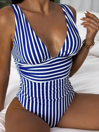 Striped Plunge Sleeveless Swimsuit - Kalizeh