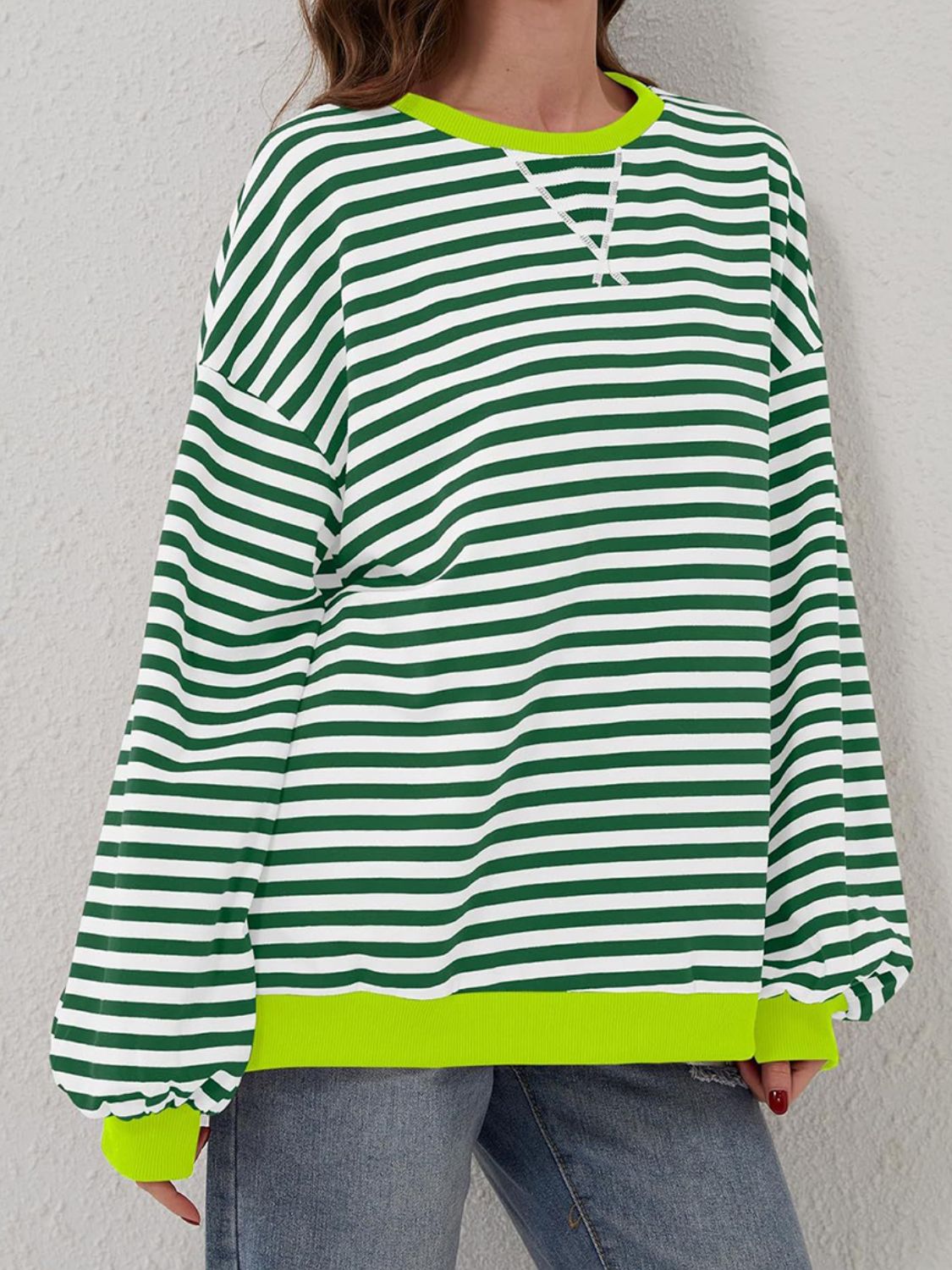 Striped Round Neck Long Sleeve T - Shirt - Kalizeh