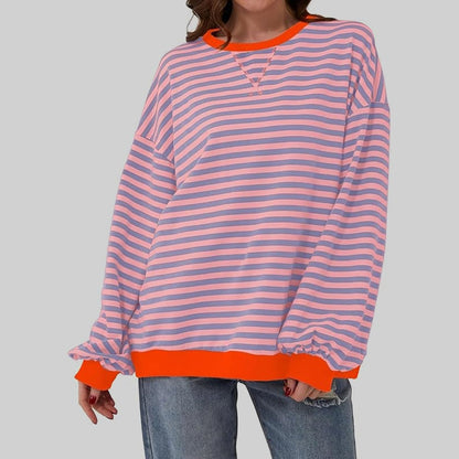 Striped Round Neck Long Sleeve T - Shirt - Kalizeh