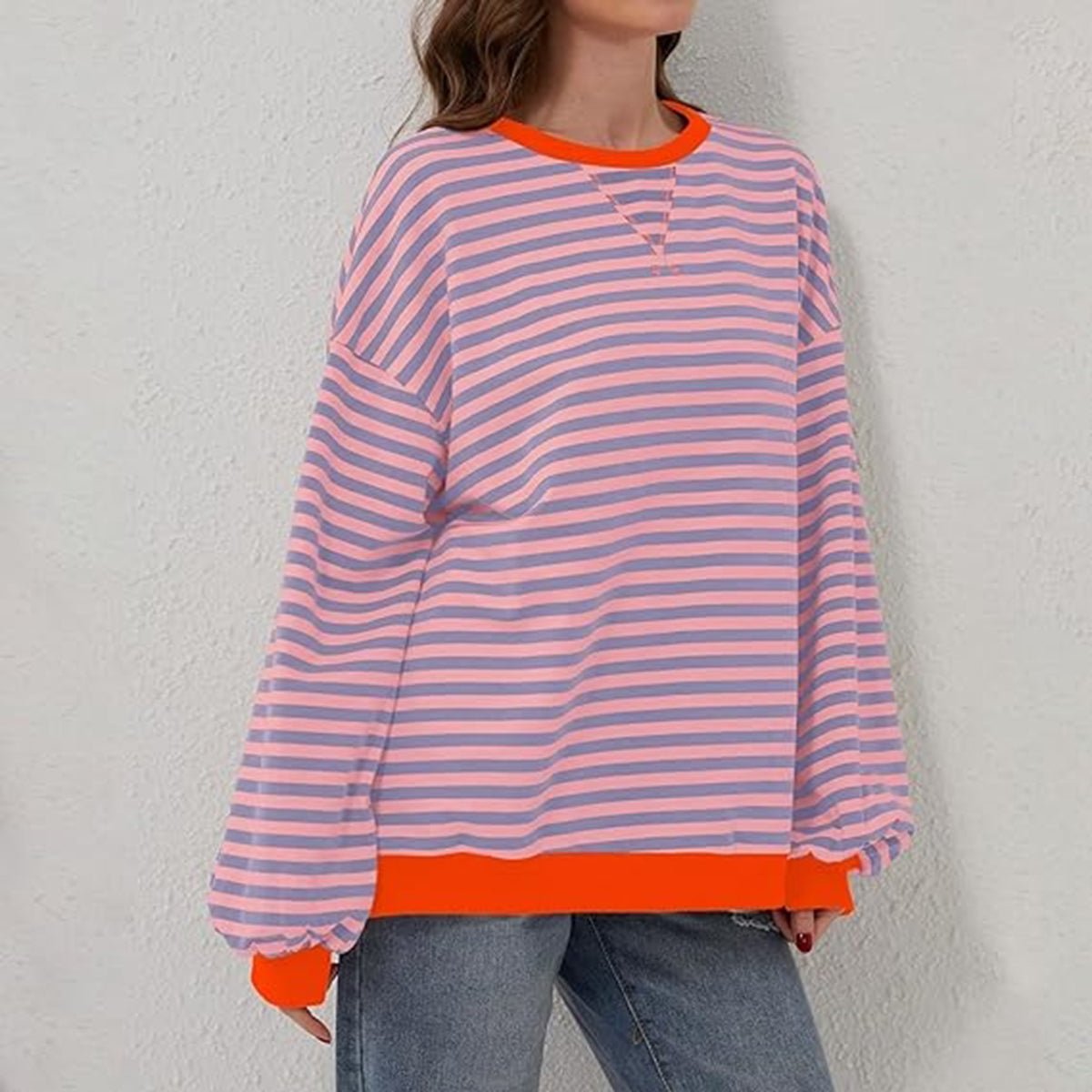 Striped Round Neck Long Sleeve T - Shirt - Kalizeh