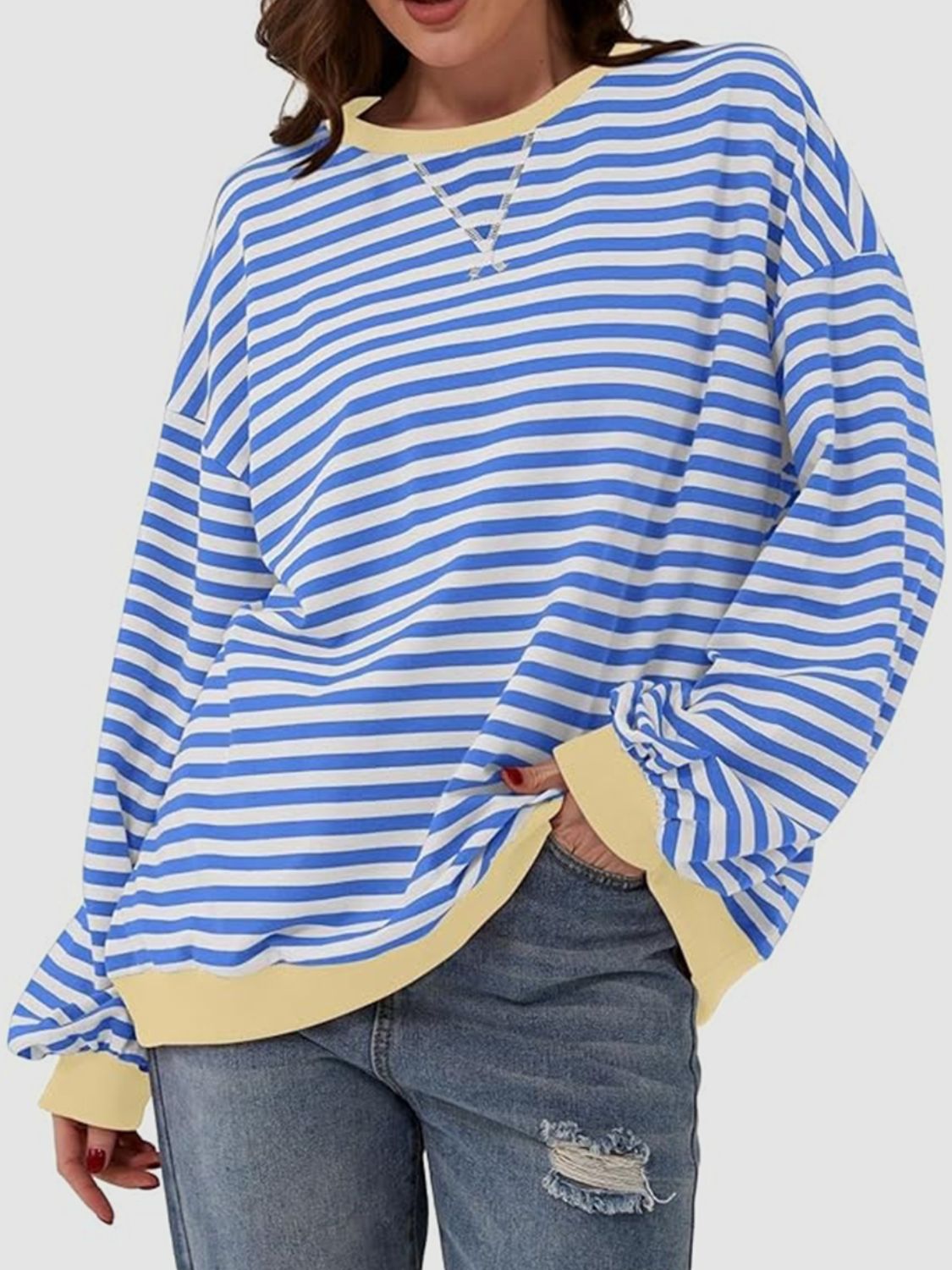 Striped Round Neck Long Sleeve T - Shirt - Kalizeh