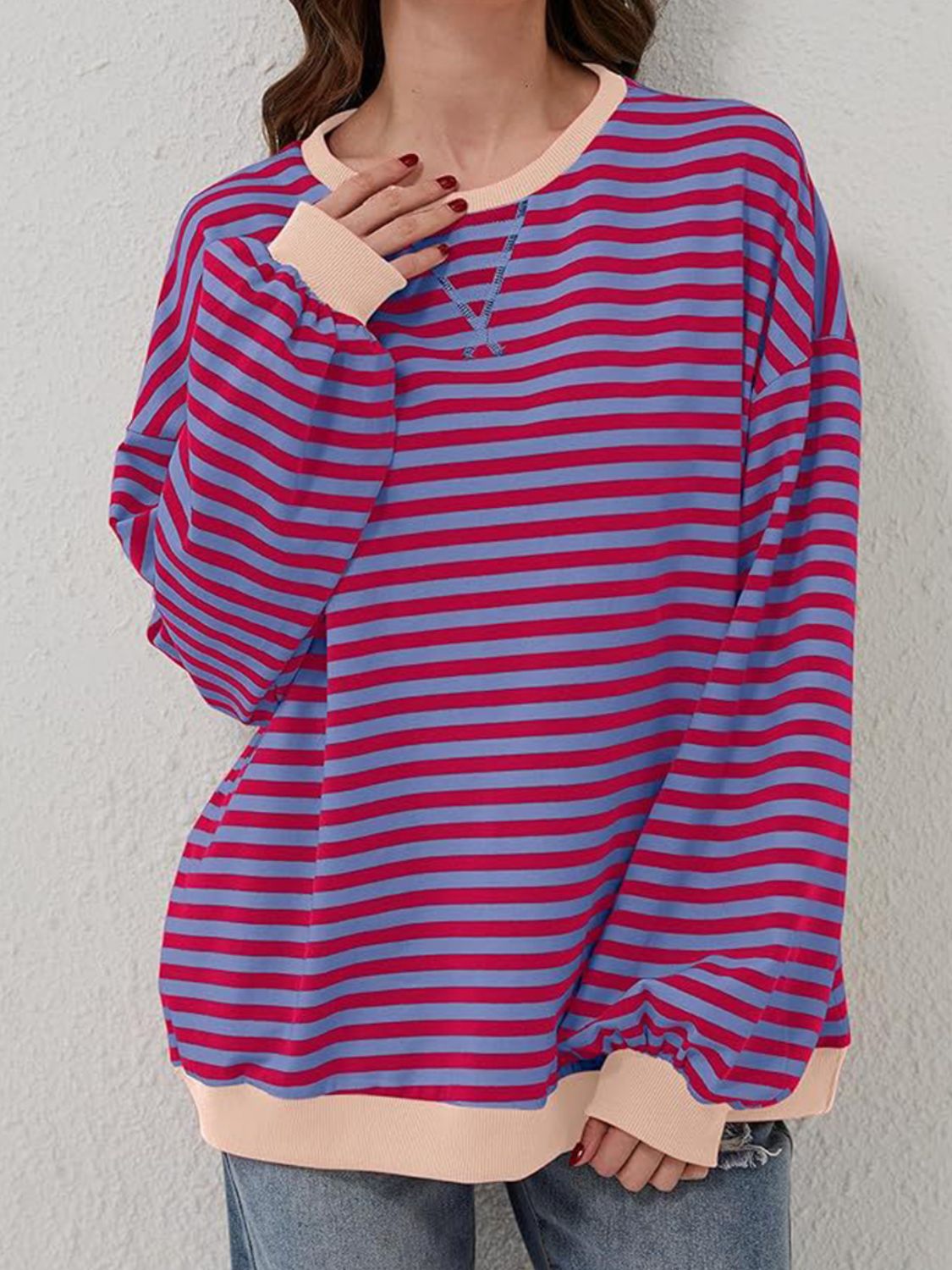 Striped Round Neck Long Sleeve T - Shirt - Kalizeh