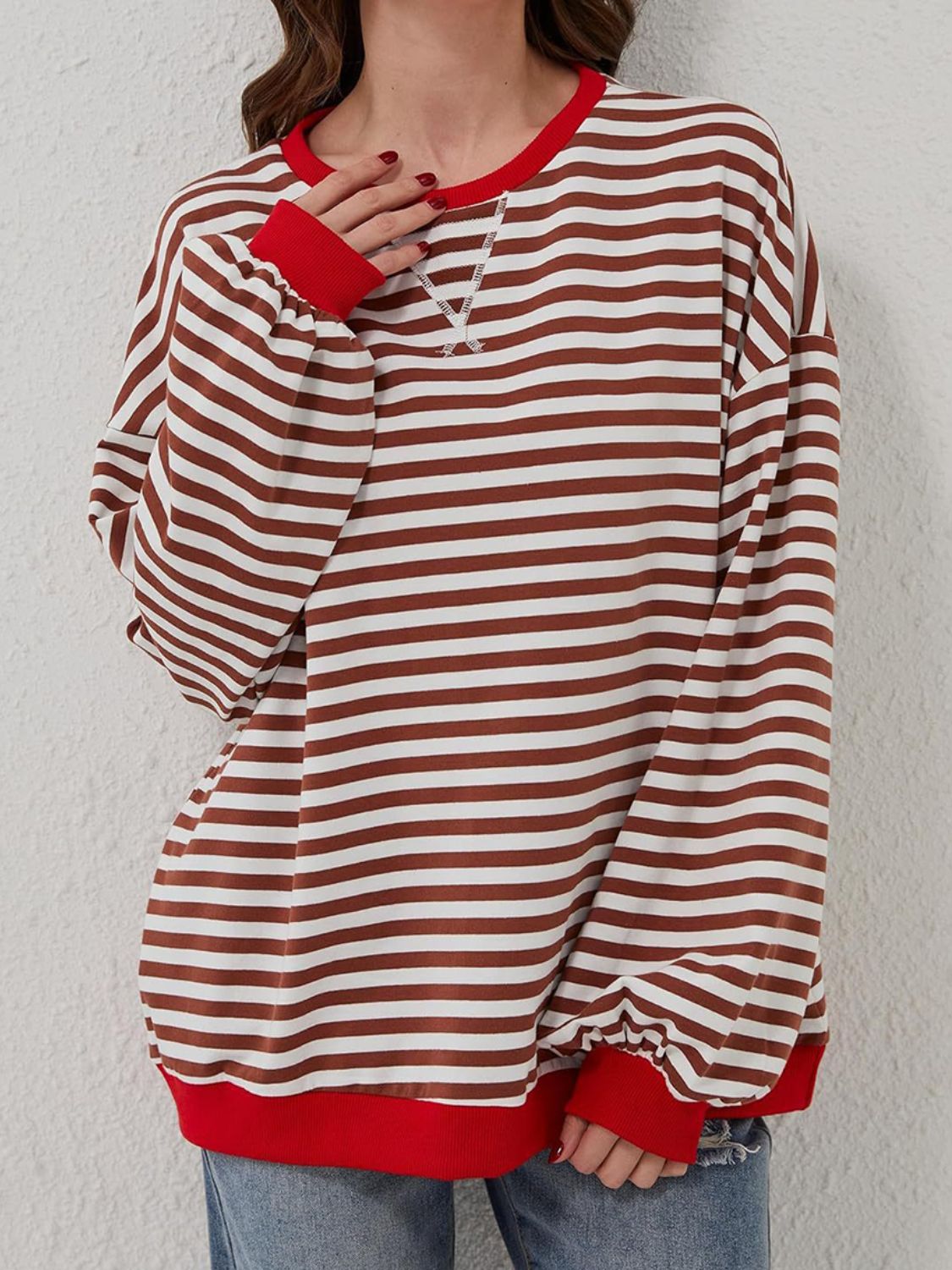 Striped Round Neck Long Sleeve T - Shirt - Kalizeh